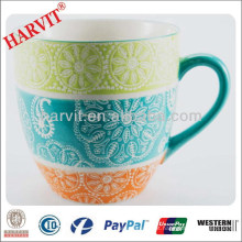 Atacado Embossing Ceramic Tazas Mug Com Decoração Cor 3 / Conical Cup Fabricantes Feito Na China / Food Grade Crianças Cup